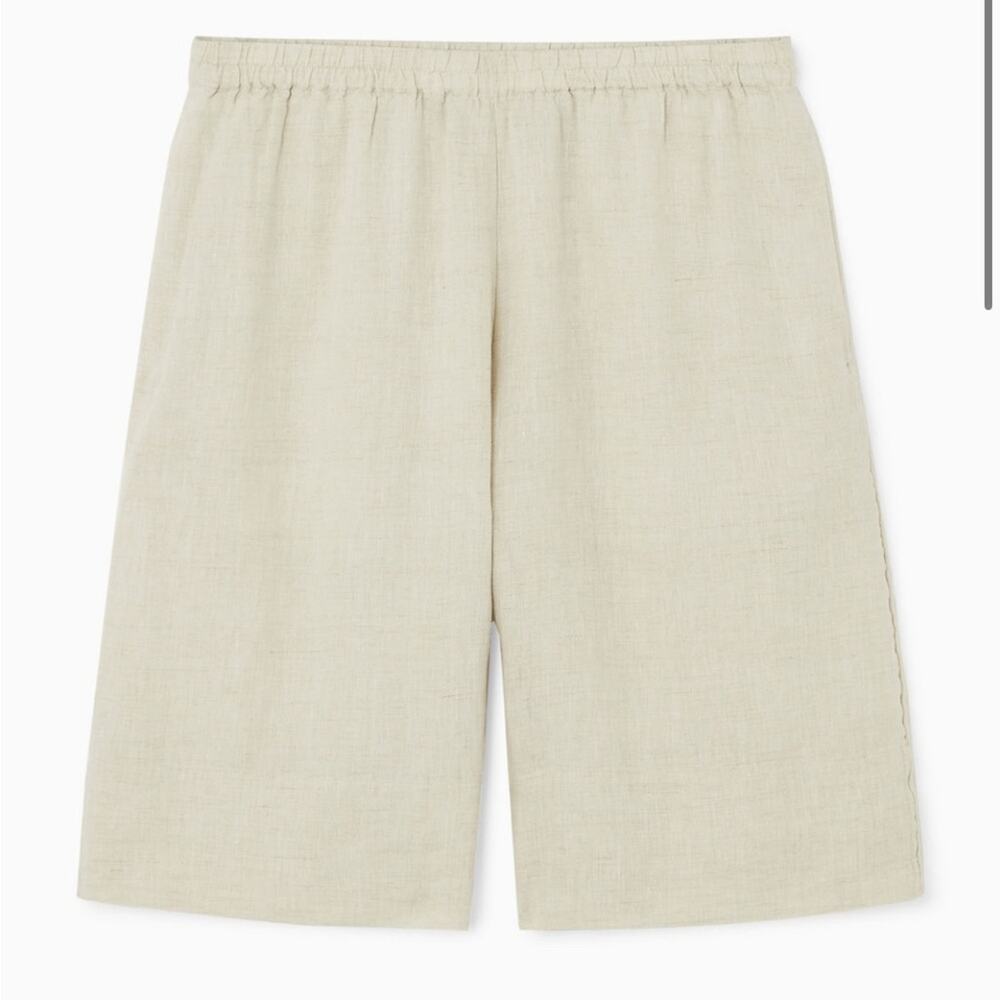Cos Elasticated Cream Linen Shorts